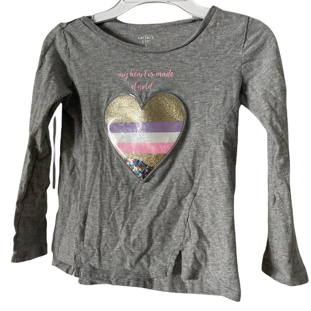 Carter’s Kid Size 5 Peplum long-sleeved shirt with glitter interactive heart
